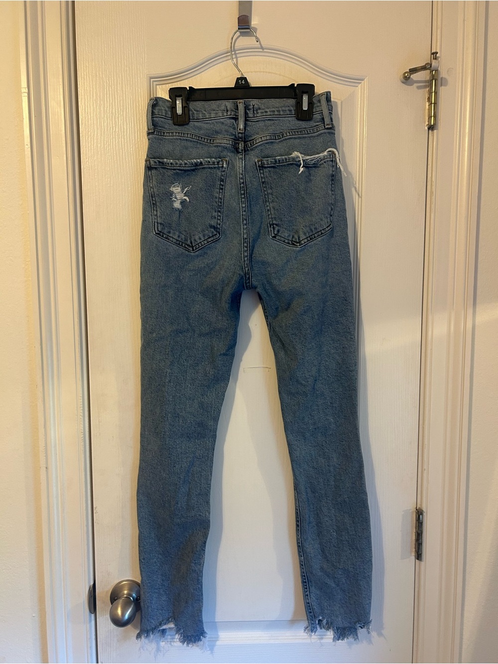Agolde High-Rise Light Blue Distressed Hem Jeans - Picture 3 of 6
